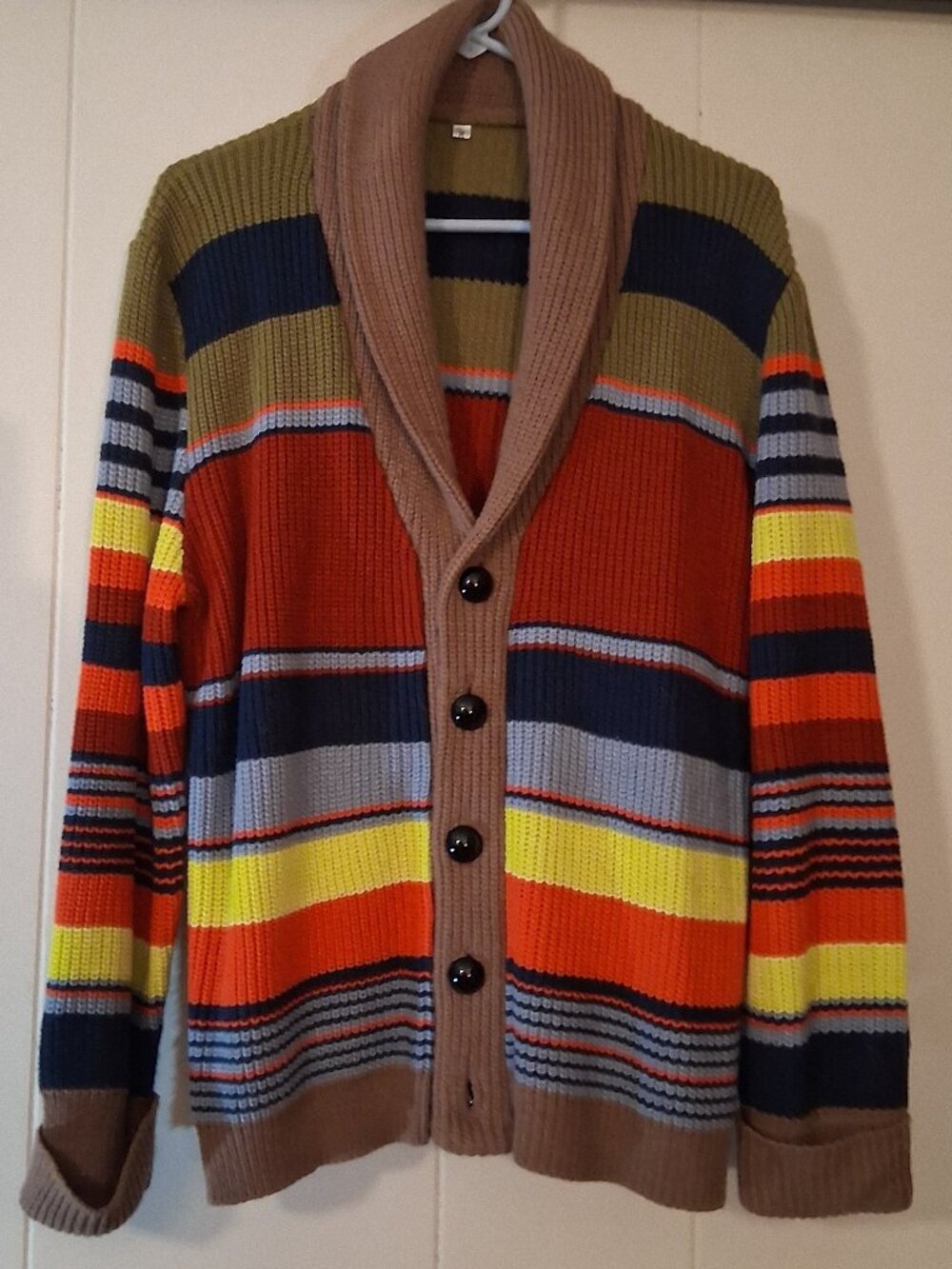 Retro 70s Striped Shawl Collar Cardigan Knit Sweater sz M Eclectic Grandpa Indie